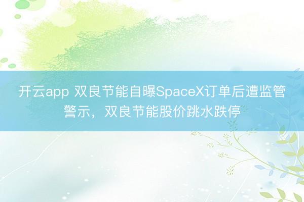 开云app 双良节能自曝SpaceX订单后遭监管警示，双良节能股价跳水跌停